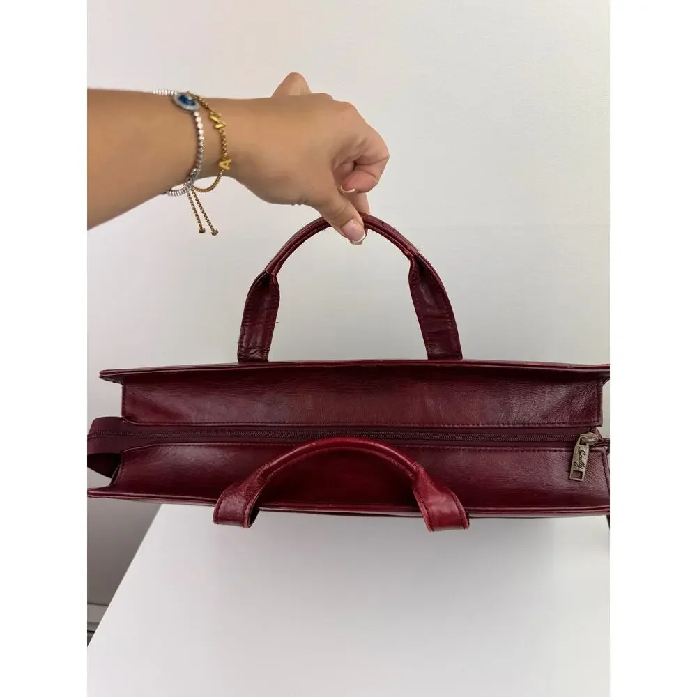 Vintage Scully Unisex Burgundy Red Leather Laptop Work Bag Briefcase Strap VTG